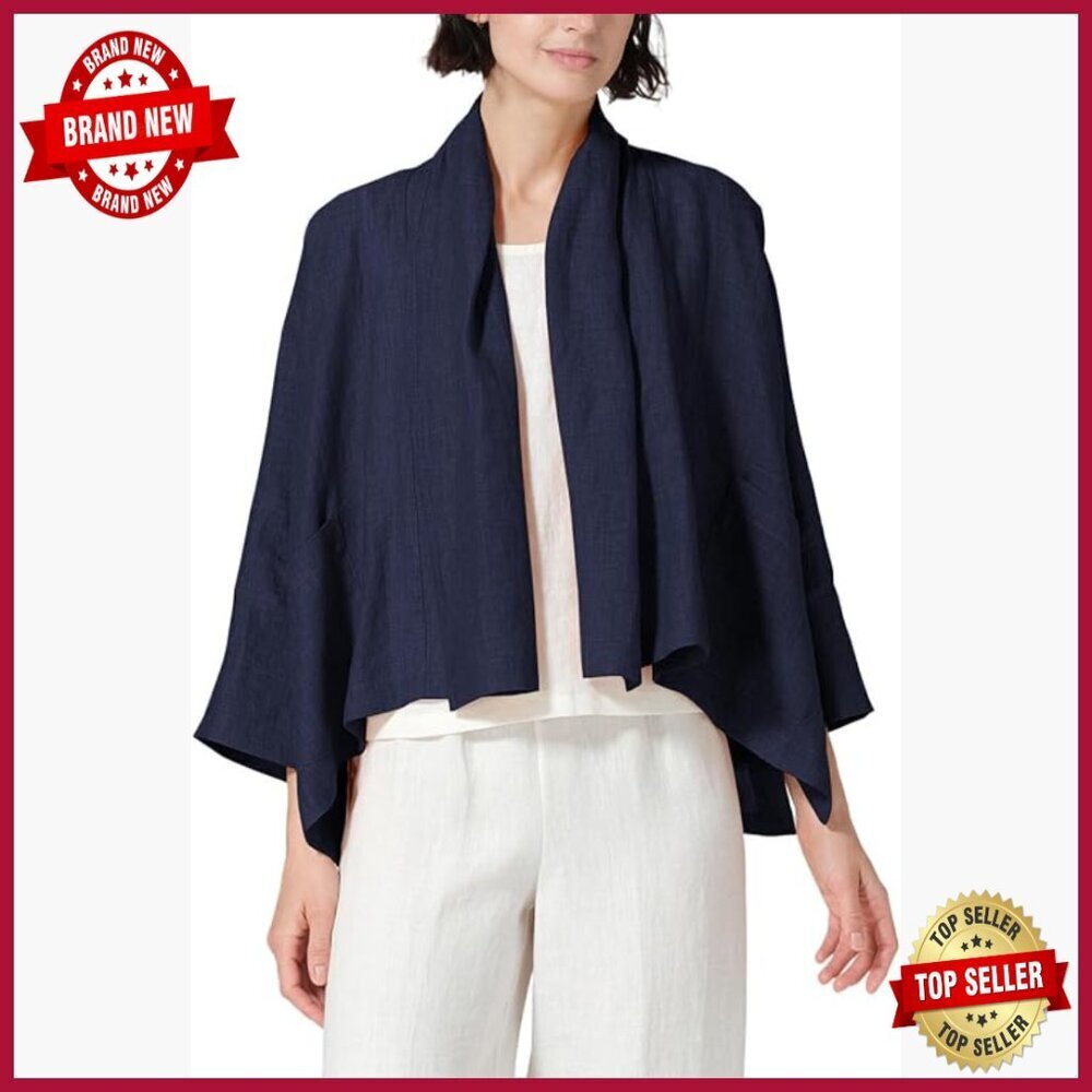 Linen Blend 3/4 Sleeve Cropped Cardigan Kimono Cover Up